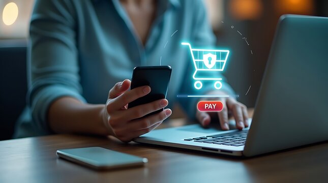 Secure-online-shopping-experience-laptop-smartphone-with-digital-payment-options - Powered by Adobe
