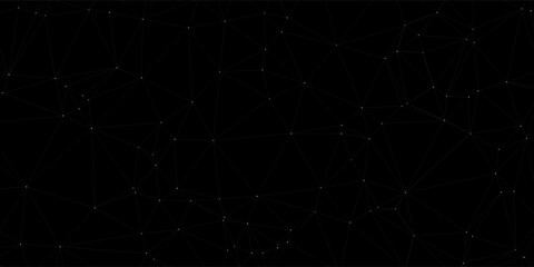 Abstract triangles space low poly. Dark grey background with connecting dots and lines. Light connection structure. Polygonal vector black background. Futuristic HUD.
