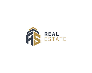 logo HS. Black Gold Real Estate Logo. Construction Architecture Building Logo Design Template Element
