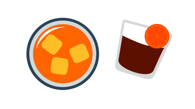 Vector design of whiskey glass with ice cubes and garnish 