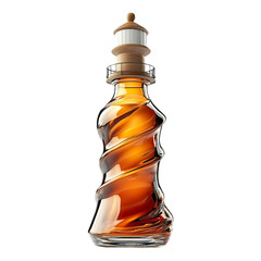 Front view of a rum bottle shaped like a lighthouse, white blank label, studio shot, isolated on a white transparent background
