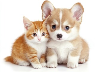 Obraz premium Cute puppy and kitten together
