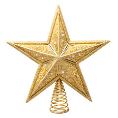 Fototapeta premium Golden Glitter Star Tree Topper Festive isolated on transparent background
