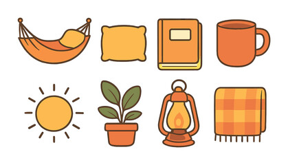 Relaxing Hammock Day. Flat vector mini-illustrations relaxing hammock day in colors children's illustrations: