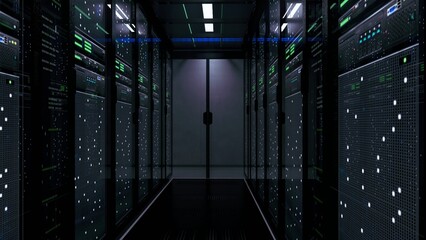 interior of a modern, high-tech data center or server room.