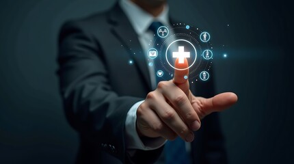 Healthcare technology businessman interacting with medical icons