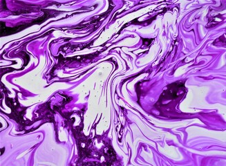 Purple and white liquid texture. Abstract background of acrylic paint.