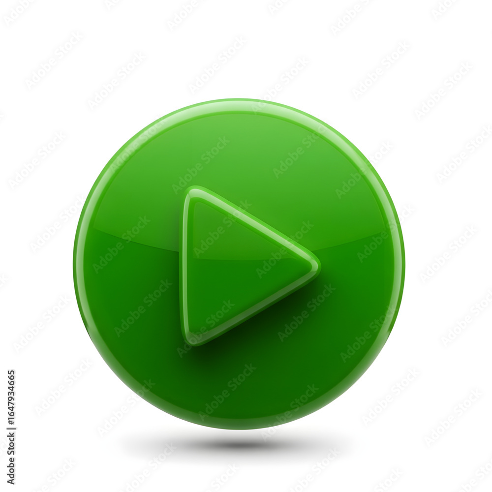Aufkleber a shiny green play button with a triangle pointing right indicating media playback on white backgrou