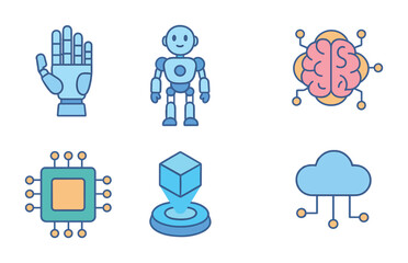 Advanced Robotics Icons. Flat vector mini-illustrations advanced robotics in colors children's illustrations: