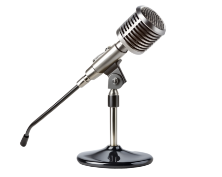 Vintage retro microphone for audio recording and music performance, isolated on transparent background