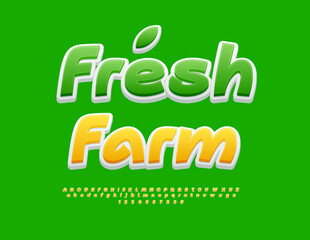 Vector Creative template Fresh Farm. Artistic Yellow Font. Decorative Alphabet Letters and Numbers set.