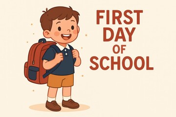 Child with New School Uniform and Big Backpack — First Day of School Vector