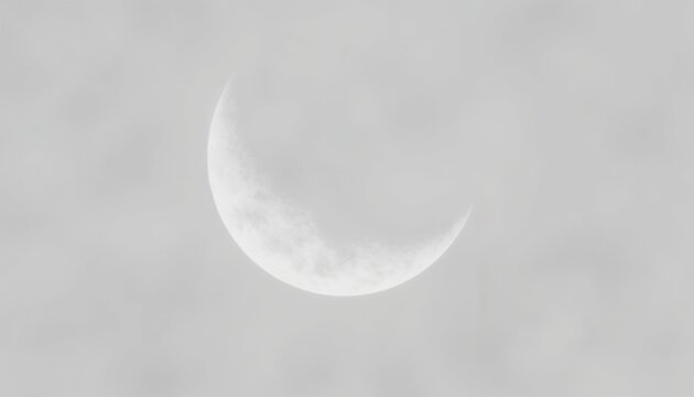 Crescent moon partially covered by clouds in a grey sky   - Powered by Adobe