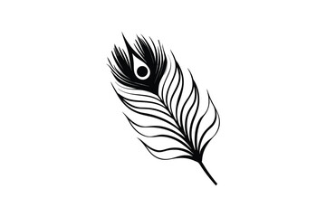 Obraz premium A black and white illustration of a peacock feather on a plain background silhouette