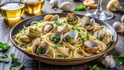 Spaghetti alle Vongole – fresh clams, garlic, parsley, white wine sauce, elegant coastal presentation