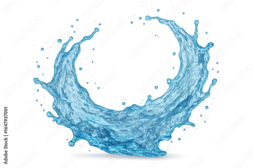 Poster dynamic circular splash of vibrant blue water creating a refreshing and energetic swirl on a transpa