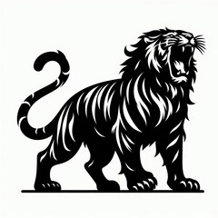 Obraz premium Fierce black and white tiger roaring in profile
