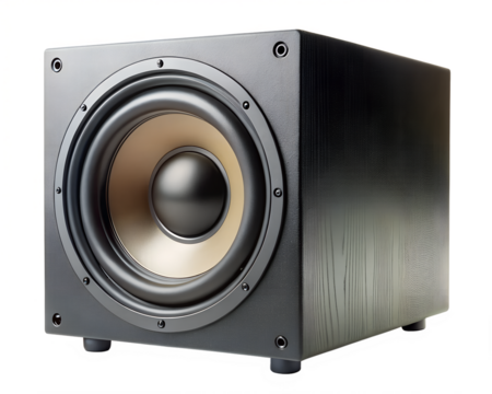 Black subwoofer speaker isolated on transparent background