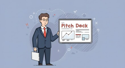 Pitch Deck Presentation Man Explaining Business Strategy Illustration