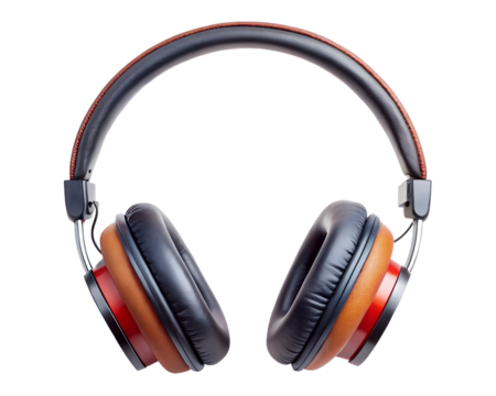 Stylish black and brown headphones with a retro design, isolated on transparent background