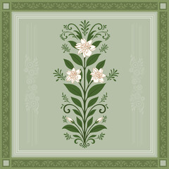 mughal Traditional Floral Motif with Ornamental Flowers. Traditional indian flower motif illustrations.  © Absurd Canvas