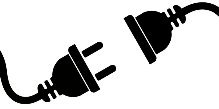 Black silhouette of power plugs disconnecting in minimalistic icon style representation