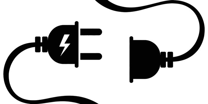 Black silhouette of power plugs disconnecting in minimalistic icon style representation