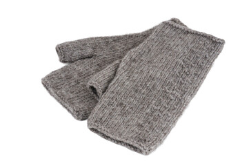 Woolen mittens isolated on a white background. Top view.