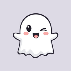 Adorable ghost character winking with a happy expression, perfect for Halloween decorations, stickers and themed designs.