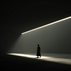 silhouette of a man walking in a tunnel