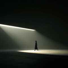 silhouette of a woman walking in a tunnel