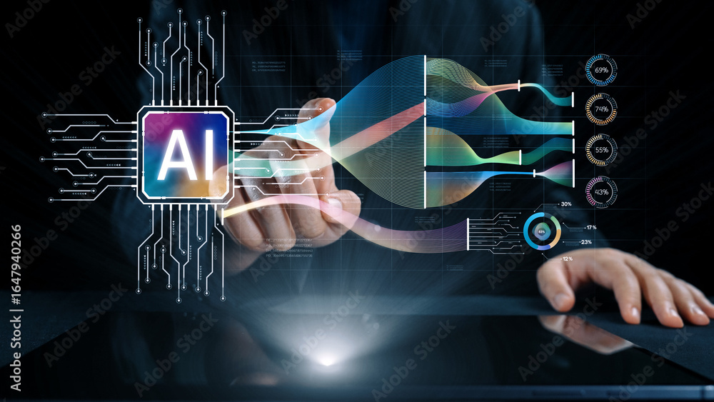 Poster ai assistant brain processor with llm technology, big data, machine learning, generative ai for busi