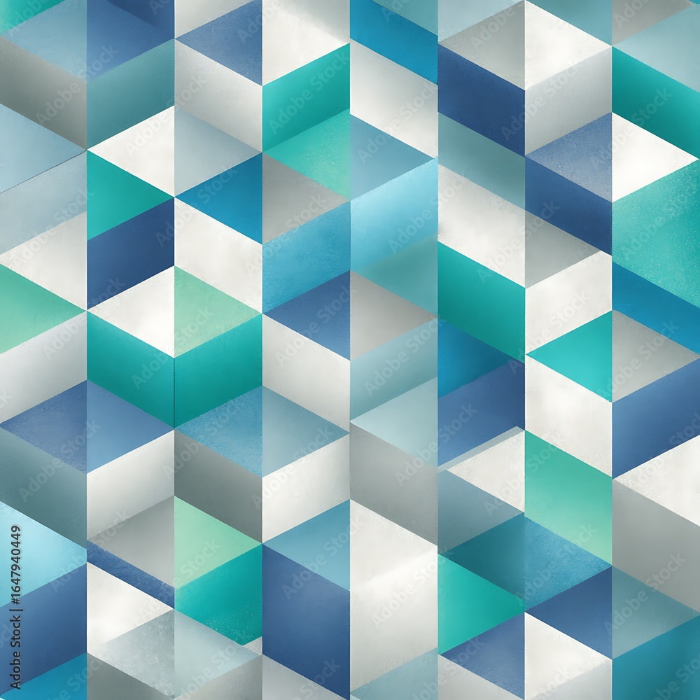 Aufkleber abstract geometric pattern featuring shades of blue green and white creating a cube like illusion