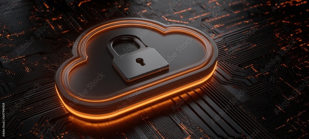 Poster the cloud padlock on circuit board representing secure data and cybersecurity concept