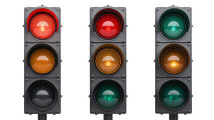 Traffic lights showing stop, caution and go indications