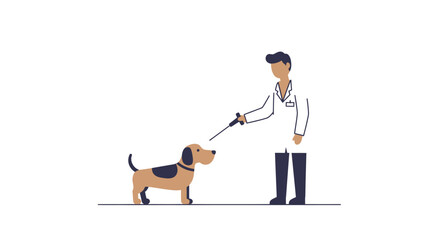 Veterinarian Examining a Dog Vector Illustration - Pet Care in a Clinic Environment - Simple Flat Design