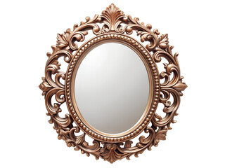 Ornate oval mirror with a decorative gold frame isolated on transparent background