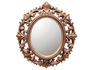 Ornate oval mirror with a decorative gold frame isolated on transparent background