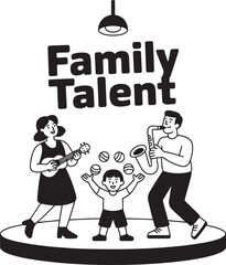 Family Talent Show Performance Ukulele Saxophone Juggling Act Vector Illustration