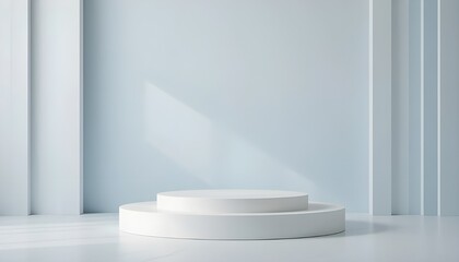 Fototapeta premium Empty podium in elegant on white and pastel blue gradient background,ideal mockup for product display presentation showcase backdrop design