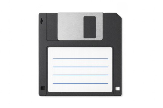 3.5 inch floppy disk on transparent background representing data storage