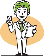 A Minimalist Businessman Illustration – Green-Haired Character with Professional Charm
