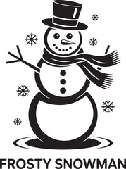 Frosty Snowman Silhouette Vector Design for Winter Season, Holiday, and Festive Decoration