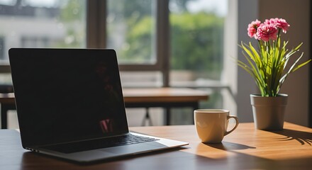 Fototapeta premium Cozy and Productive Working Space with a Laptop