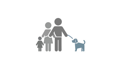 Family Walking Their Pet Dog in a Minimalist Vector Illustration, Urban Environment, Flat Design Style