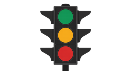 Go! Caution! Stop! Traffic light showing all three colors.
