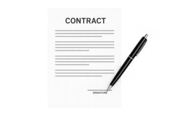 Contract signing with black pen on transparent background