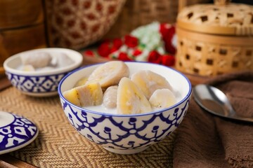 Banana in coconut milk , thai dessert	