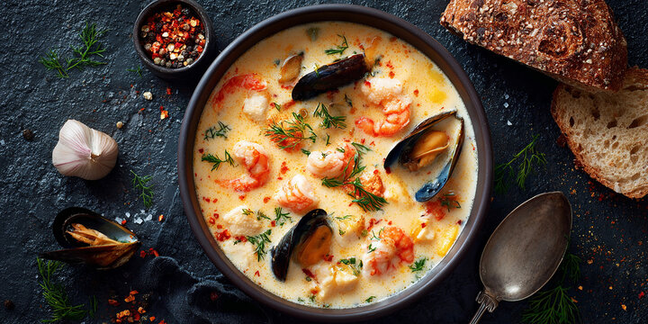 Seafood chowder irish food on the table