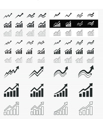 Vector art of collection of various graph and chart icons isolated on white background